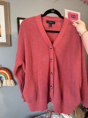 Forever 21 Dusty Rose Ribbed Button Cardigan